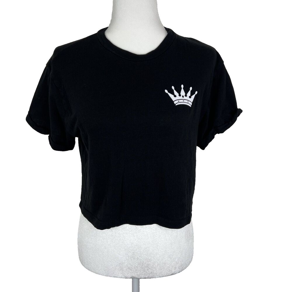 Riot Queen Shirt Women Small Black Short Sleeve Graphic Cropped Tee